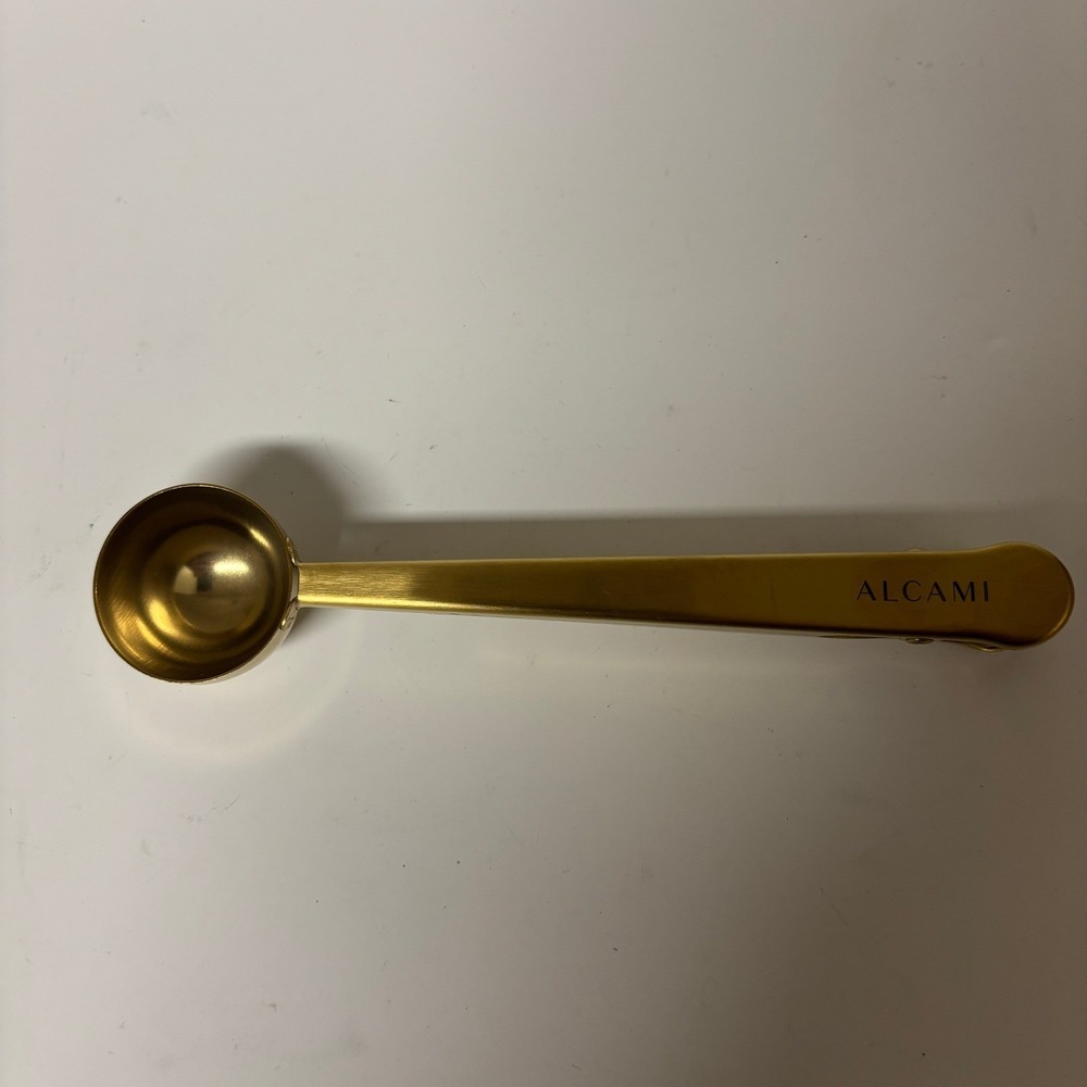 Alcami Gold Coffee Scoop with Bag Clip Measuring Spoon Stainless Steel 7 Inch